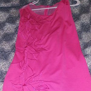 Hot Pink Mesh Back Floral Pattern Dress